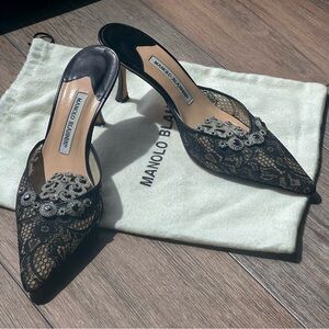 Manolo Blahnik Black Lace Heels in 40.5